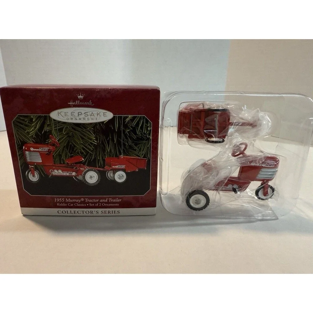 Vintage 1998 Hallmark 1955 Murray Tractor and Trailer Ornament In Box Kiddie Car